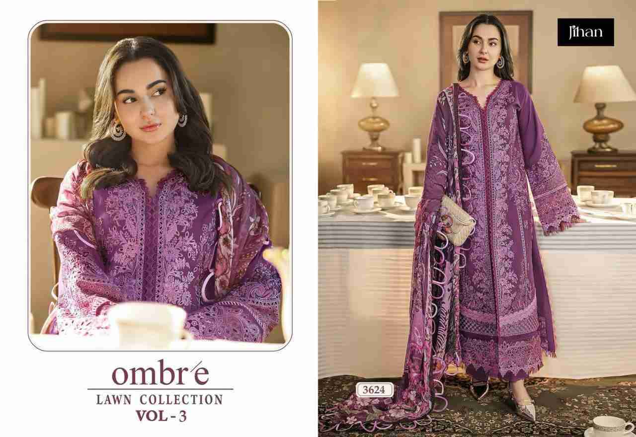 Ombre Lawn Collection Vol-3 By Jihan 3624 To 3626 Series Designer Pakistani Suits Beautiful Fancy Stylish Colorful Party Wear & Occasional Wear Cotton Dresses At Wholesale Price