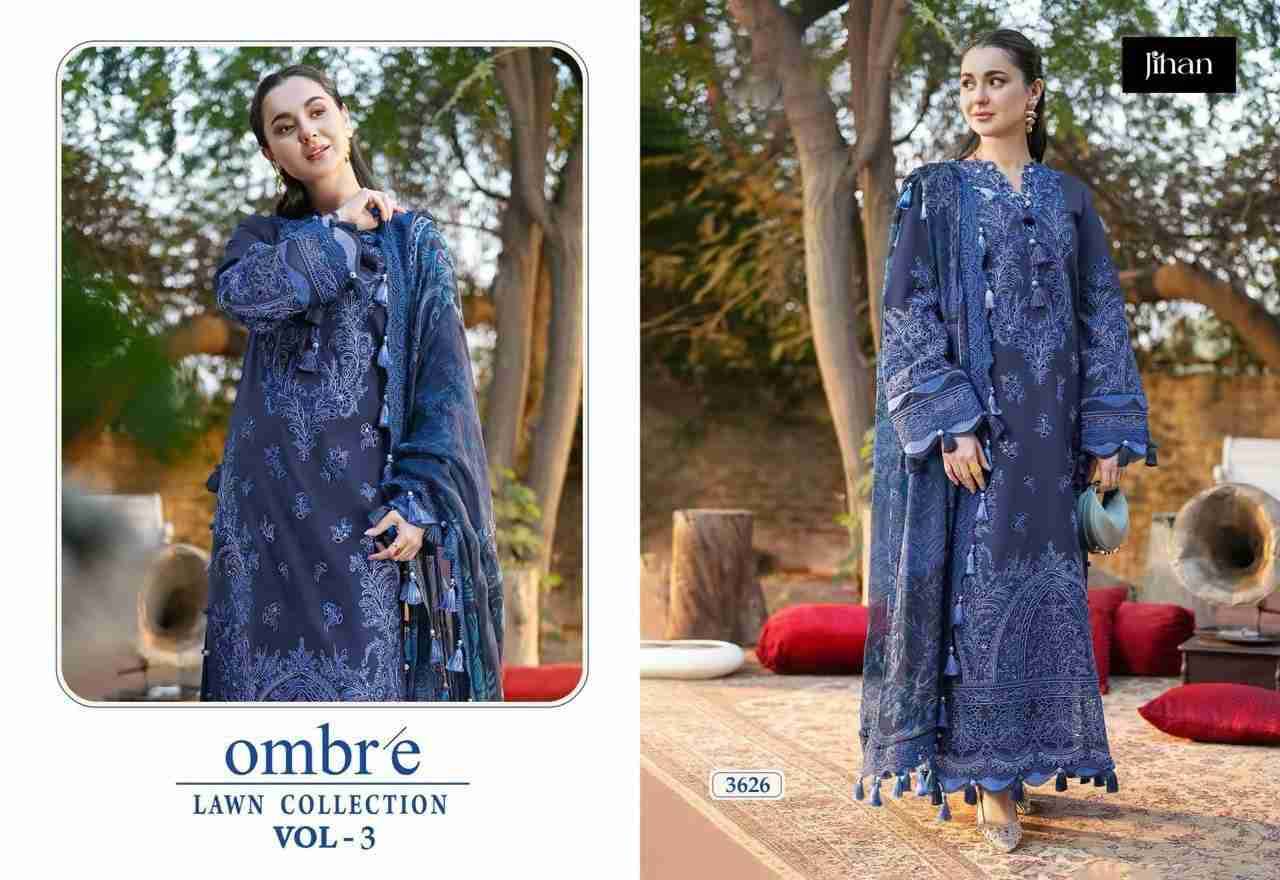 Ombre Lawn Collection Vol-3 By Jihan 3624 To 3626 Series Designer Pakistani Suits Beautiful Fancy Stylish Colorful Party Wear & Occasional Wear Cotton Dresses At Wholesale Price