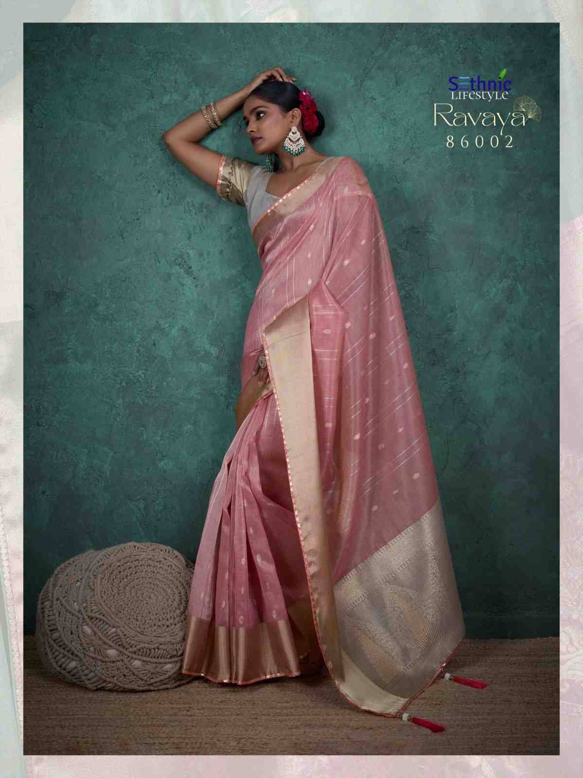Ravaya By Sethnic 86001 To 86004 Series Indian Traditional Wear Collection Beautiful Stylish Fancy Colorful Party Wear & Occasional Wear Linen Sarees At Wholesale Price