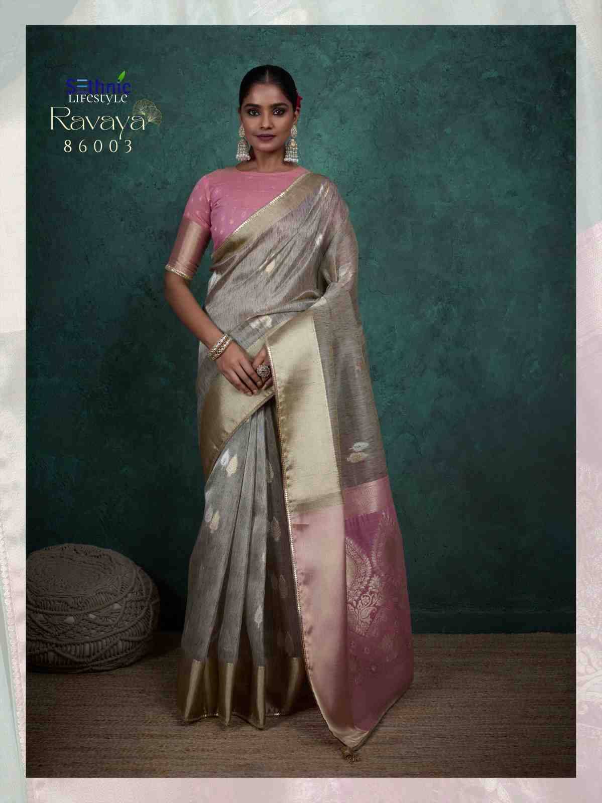 Ravaya By Sethnic 86001 To 86004 Series Indian Traditional Wear Collection Beautiful Stylish Fancy Colorful Party Wear & Occasional Wear Linen Sarees At Wholesale Price