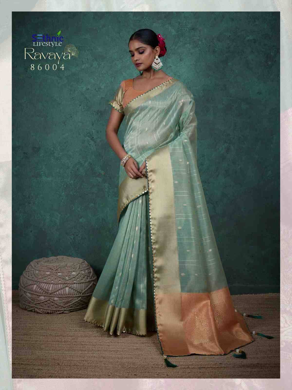 Ravaya By Sethnic 86001 To 86004 Series Indian Traditional Wear Collection Beautiful Stylish Fancy Colorful Party Wear & Occasional Wear Linen Sarees At Wholesale Price