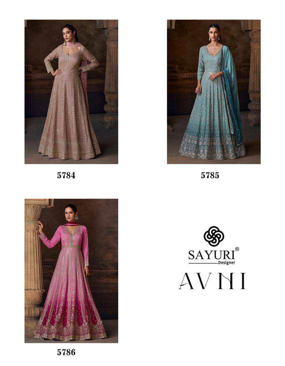 Avni By Sayuri 5784 To 5786 Series Beautiful Stylish Fancy Colorful Casual Wear & Ethnic Wear Chinnon Silk/Georgette Gowns With Dupatta At Wholesale Price