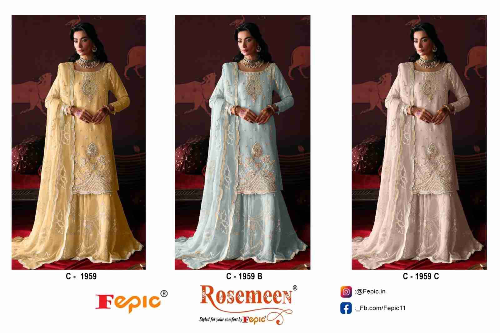 Fepic 1959 Colours By Fepic 1959-A To 1959-C Series Beautiful Pakistani Suits Stylish Fancy Colorful Party Wear & Occasional Wear Organza Embroidered Dresses At Wholesale Price