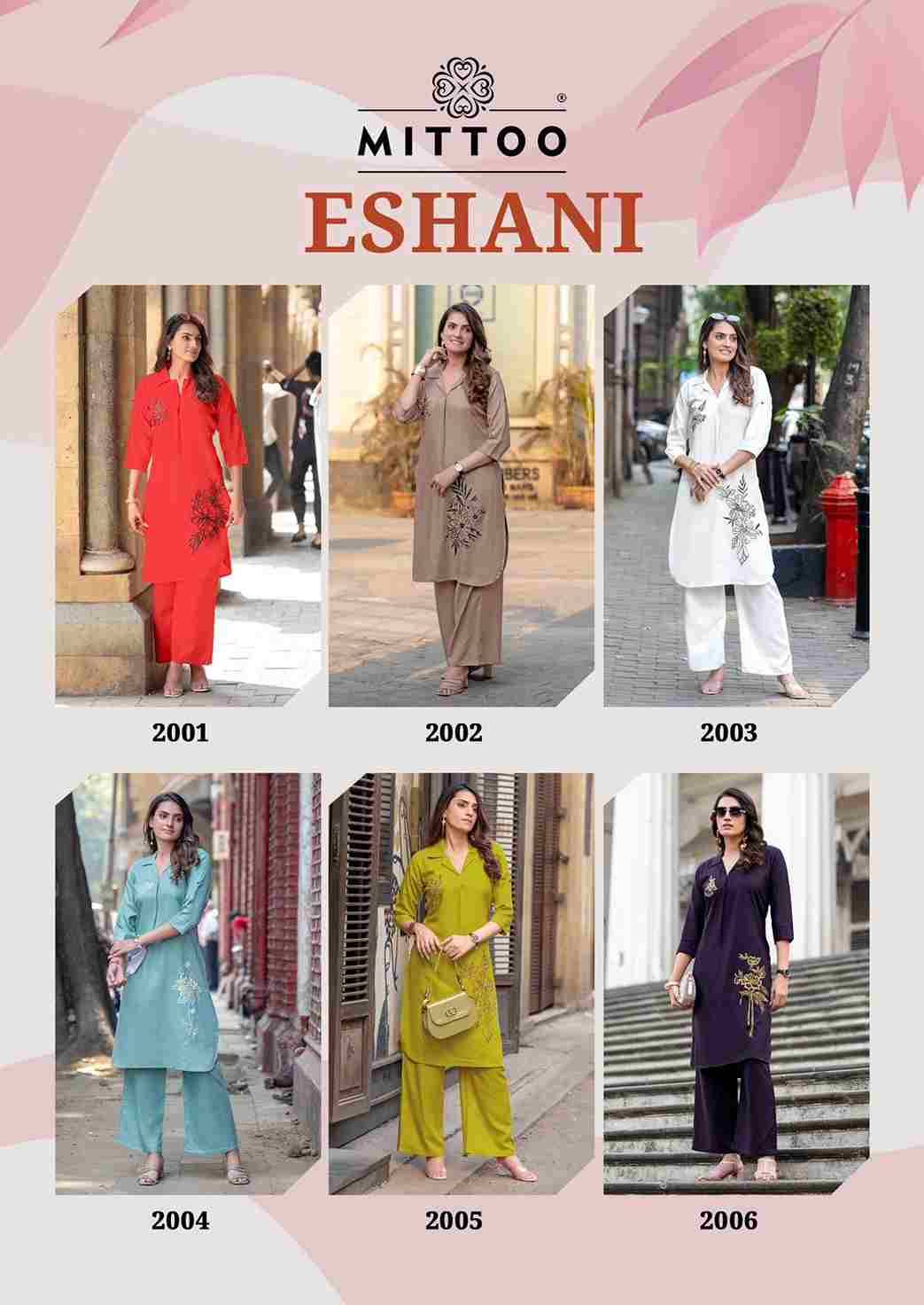 Eshani By Mittoo 2001 To 2006 Series Designer Stylish Fancy Colorful Beautiful Party Wear & Ethnic Wear Collection Rayon Print Co-Ord At Wholesale Price
