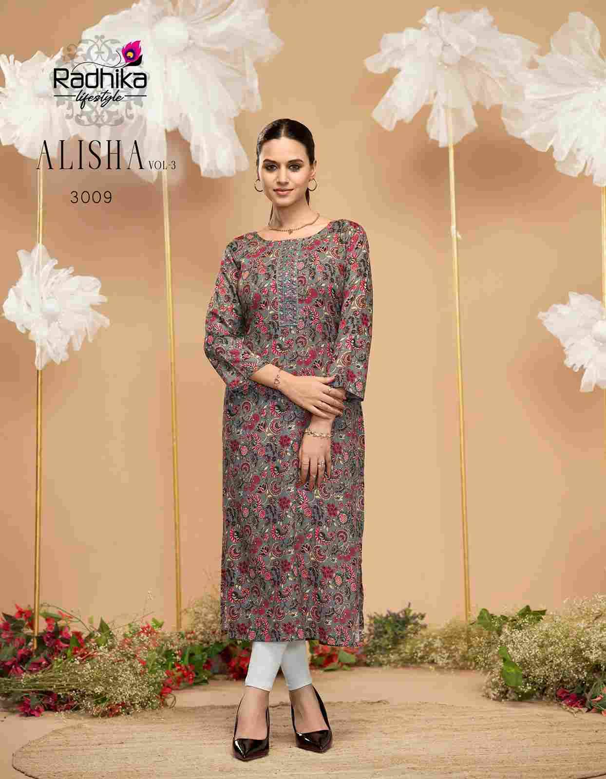 Alisha Vol-3 By Radhika Lifestyle 3001 To 3009 Series Designer Stylish Fancy Colorful Beautiful Party Wear & Ethnic Wear Collection Pure Rayon Print Kurtis At Wholesale Price