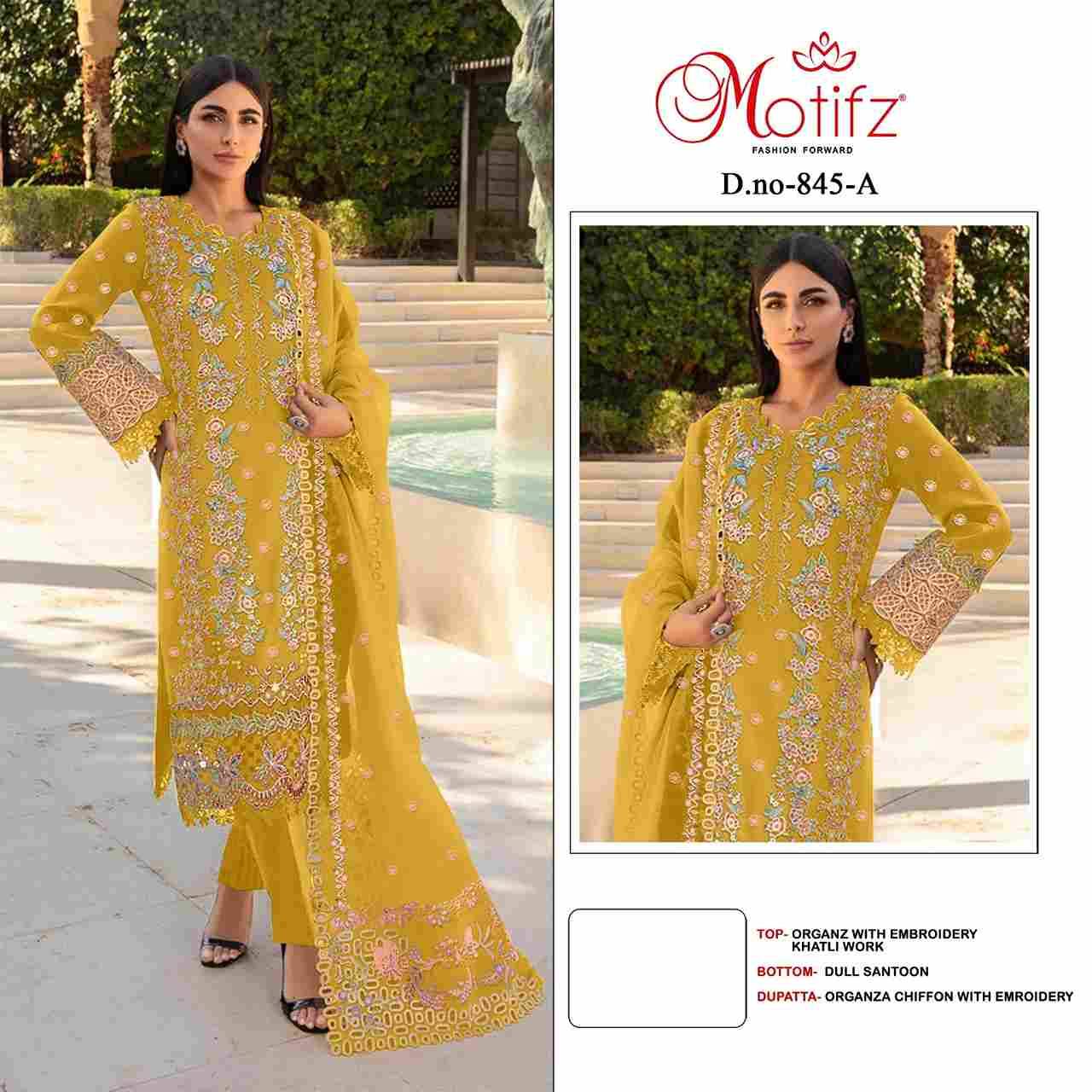 Motifz Hit Design 845 Colours By Motifz 845-A To 845-D Series Beautiful Pakistani Suits Colorful Stylish Fancy Casual Wear & Ethnic Wear Organza Embroidered Dresses At Wholesale Price
