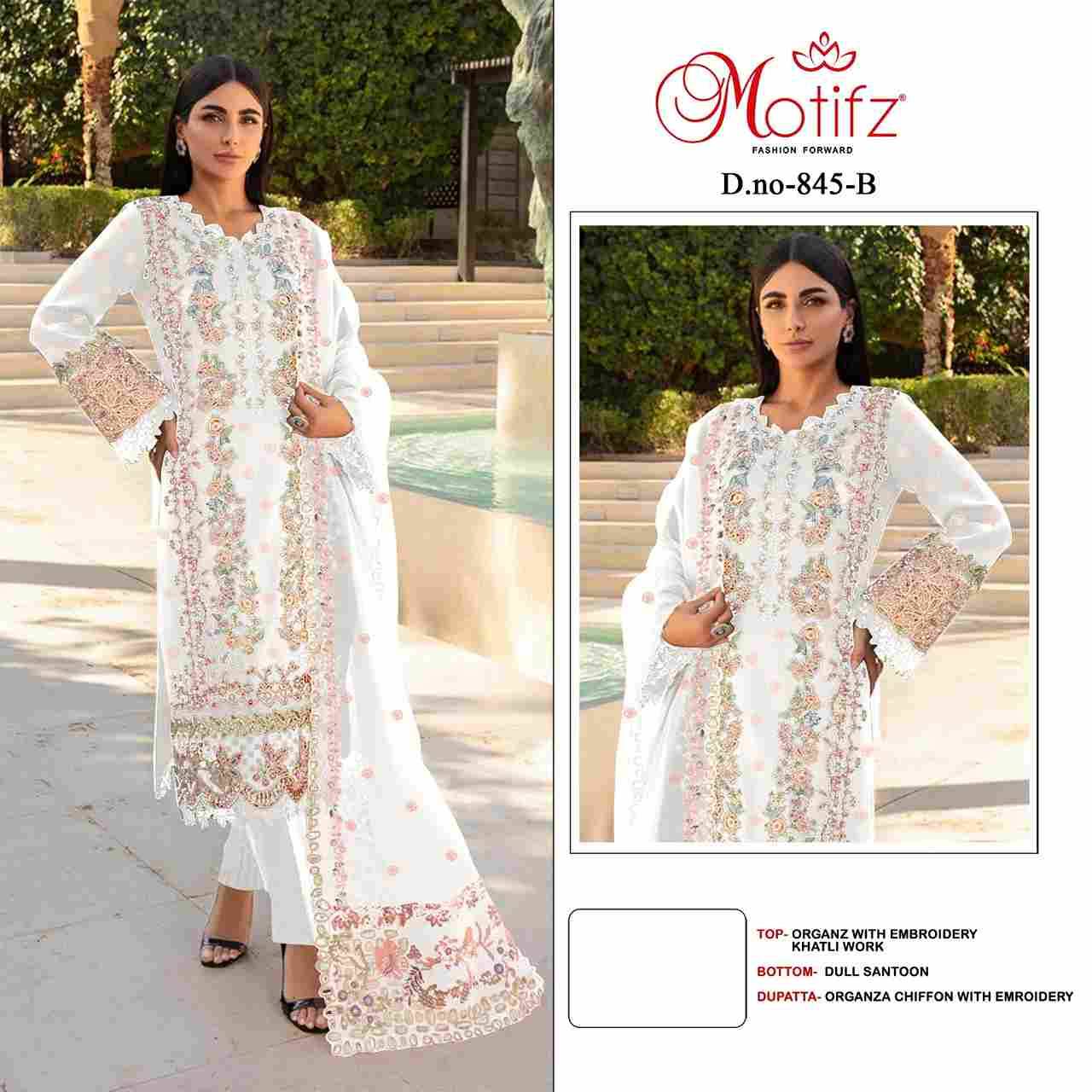 Motifz Hit Design 845 Colours By Motifz 845-A To 845-D Series Beautiful Pakistani Suits Colorful Stylish Fancy Casual Wear & Ethnic Wear Organza Embroidered Dresses At Wholesale Price
