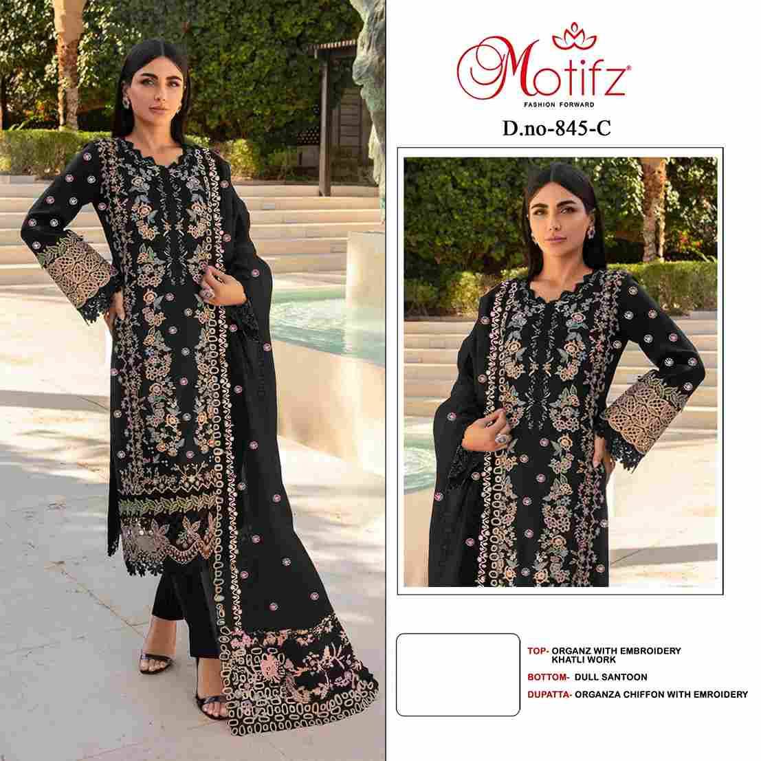 Motifz Hit Design 845 Colours By Motifz 845-A To 845-D Series Beautiful Pakistani Suits Colorful Stylish Fancy Casual Wear & Ethnic Wear Organza Embroidered Dresses At Wholesale Price
