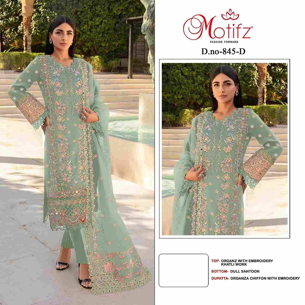 Motifz Hit Design 845 Colours By Motifz 845-A To 845-D Series Beautiful Pakistani Suits Colorful Stylish Fancy Casual Wear & Ethnic Wear Organza Embroidered Dresses At Wholesale Price