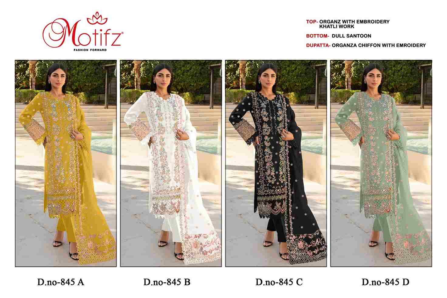 Motifz Hit Design 845 Colours By Motifz 845-A To 845-D Series Beautiful Pakistani Suits Colorful Stylish Fancy Casual Wear & Ethnic Wear Organza Embroidered Dresses At Wholesale Price