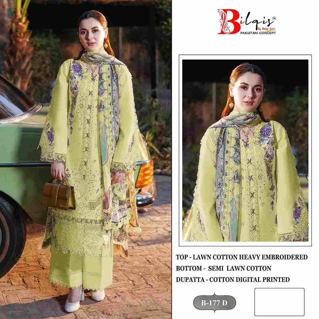 Bilqis 177 Colours By Bilqis 177-A To 177-D Series Beautiful Pakistani Suits Stylish Fancy Colorful Party Wear & Occasional Wear Cotton Lawn Embroidery Dresses At Wholesale Price