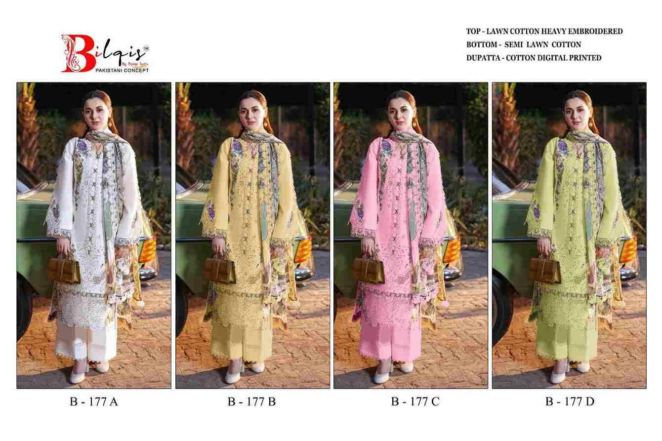 Bilqis 177 Colours By Bilqis 177-A To 177-D Series Beautiful Pakistani Suits Stylish Fancy Colorful Party Wear & Occasional Wear Cotton Lawn Embroidery Dresses At Wholesale Price