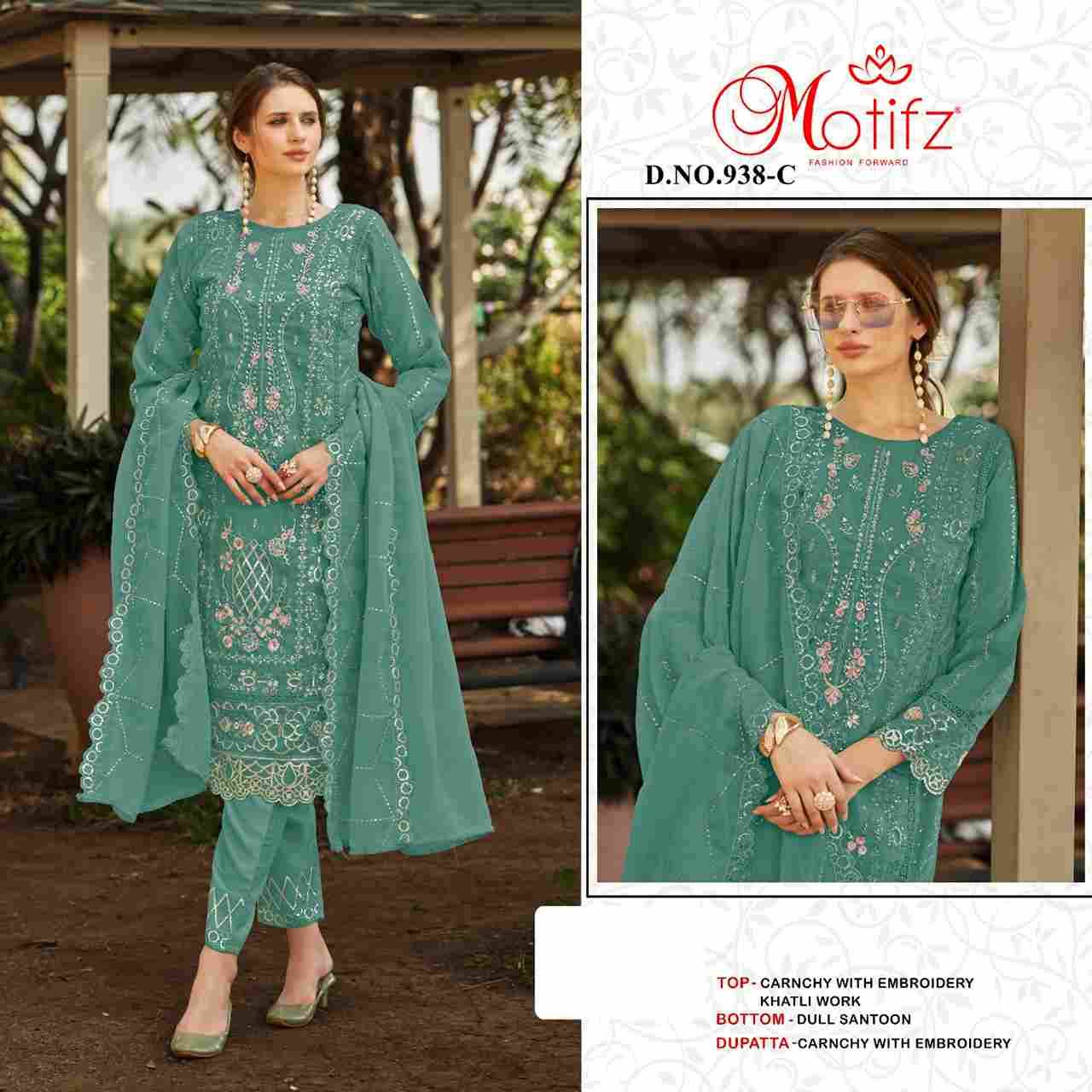 Motifz Hit Design 938 Colours By Motifz 938-A To 938-D Series Beautiful Pakistani Suits Colorful Stylish Fancy Casual Wear & Ethnic Wear Crunchy Embroidered Dresses At Wholesale Price