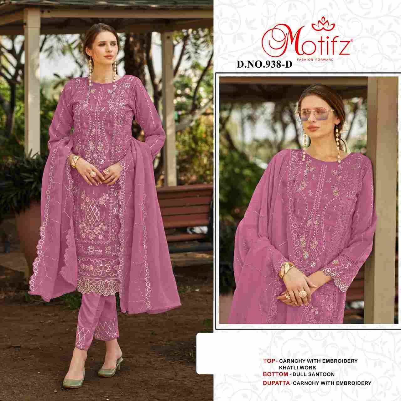Motifz Hit Design 938 Colours By Motifz 938-A To 938-D Series Beautiful Pakistani Suits Colorful Stylish Fancy Casual Wear & Ethnic Wear Crunchy Embroidered Dresses At Wholesale Price