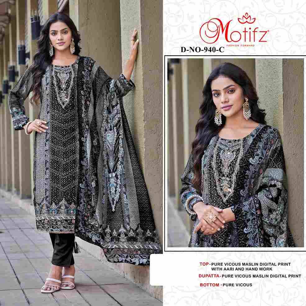 Motifz Hit Design 940 Colours By Motifz 940-A To 940-D Series Beautiful Pakistani Suits Colorful Stylish Fancy Casual Wear & Ethnic Wear Viscose Muslin Dresses At Wholesale Price