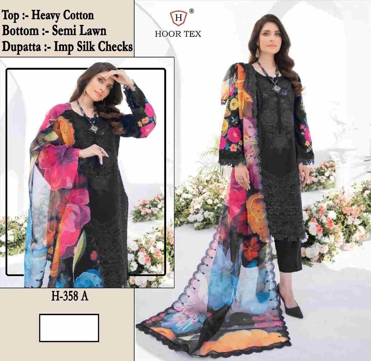 Hoor Tex Hit Design H-358 Colours By Hoor Tex H-358-A To H-358-D Series Designer Festive Pakistani Suits Collection Beautiful Stylish Fancy Colorful Party Wear & Occasional Wear Heavy Cotton With Embroidered Dresses At Wholesale Price