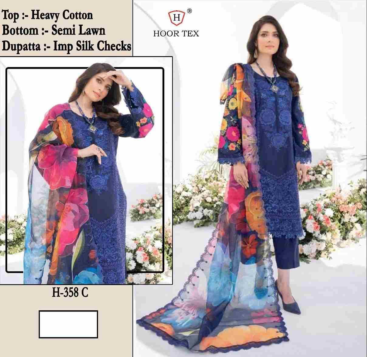 Hoor Tex Hit Design H-358 Colours By Hoor Tex H-358-A To H-358-D Series Designer Festive Pakistani Suits Collection Beautiful Stylish Fancy Colorful Party Wear & Occasional Wear Heavy Cotton With Embroidered Dresses At Wholesale Price