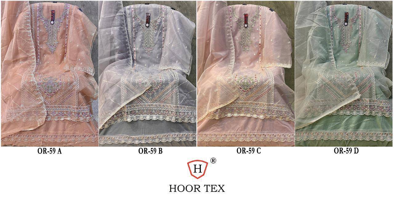 Hoor Tex Hit Design OR-59 Colours By Hoor Tex OR-59-A To OR-59-D Series Beautiful Pakistani Suits Stylish Colorful Fancy Casual Wear & Ethnic Wear Heavy Organza Embroidered Dresses At Wholesale Price