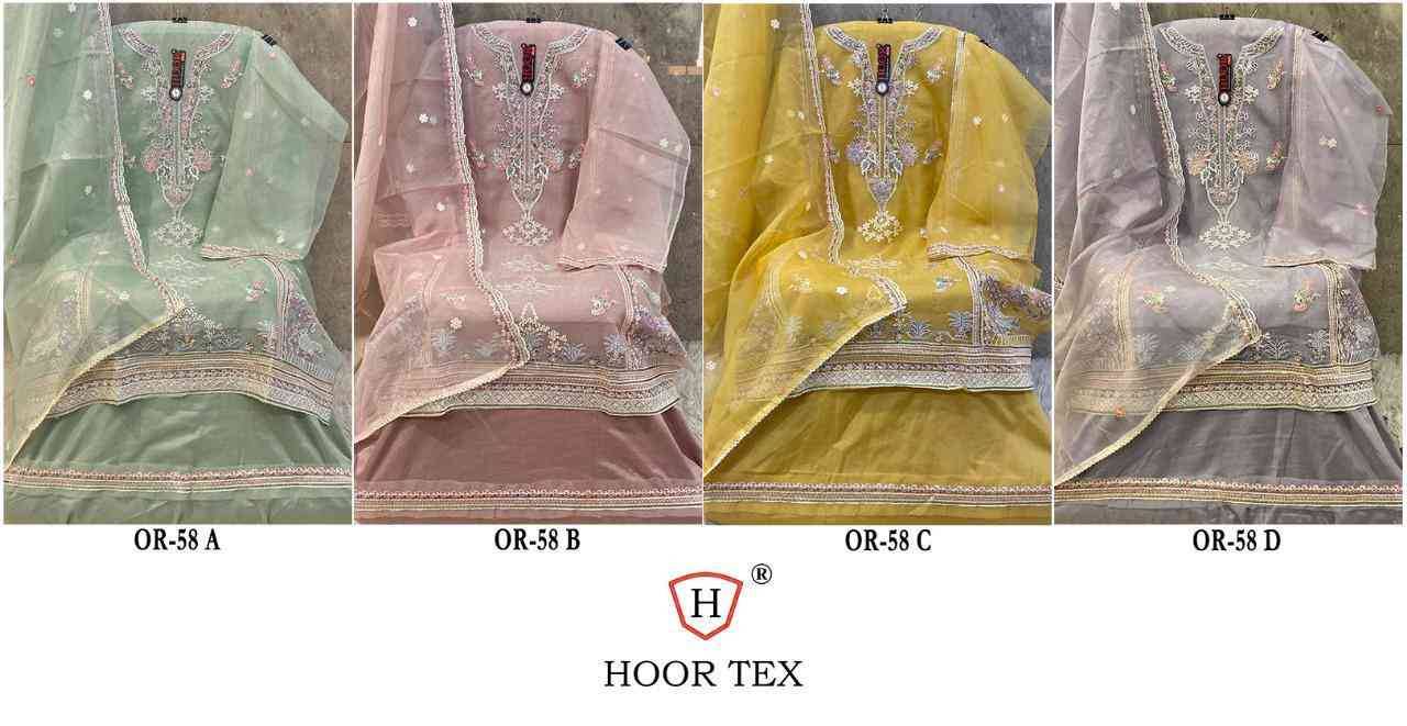 Hoor Tex Hit Design OR-58 Colours By Hoor Tex OR-58-A To OR-58-D Series Beautiful Pakistani Suits Stylish Colorful Fancy Casual Wear & Ethnic Wear Heavy Organza Embroidered Dresses At Wholesale Price