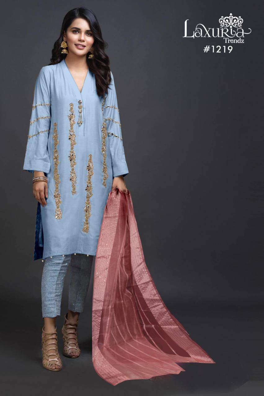 Luxuria Trendz 1219 Colours By Luxuria 1219-A To 1219-E Series Beautiful Pakistani Suits Colorful Stylish Fancy Casual Wear & Ethnic Wear Satin Dresses At Wholesale Price