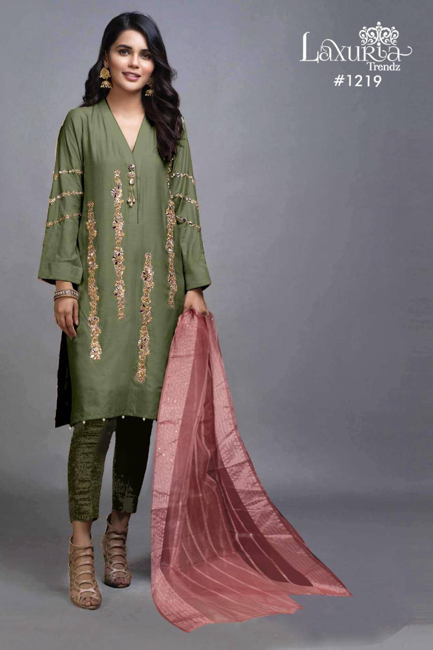 Luxuria Trendz 1219 Colours By Luxuria 1219-A To 1219-E Series Beautiful Pakistani Suits Colorful Stylish Fancy Casual Wear & Ethnic Wear Satin Dresses At Wholesale Price