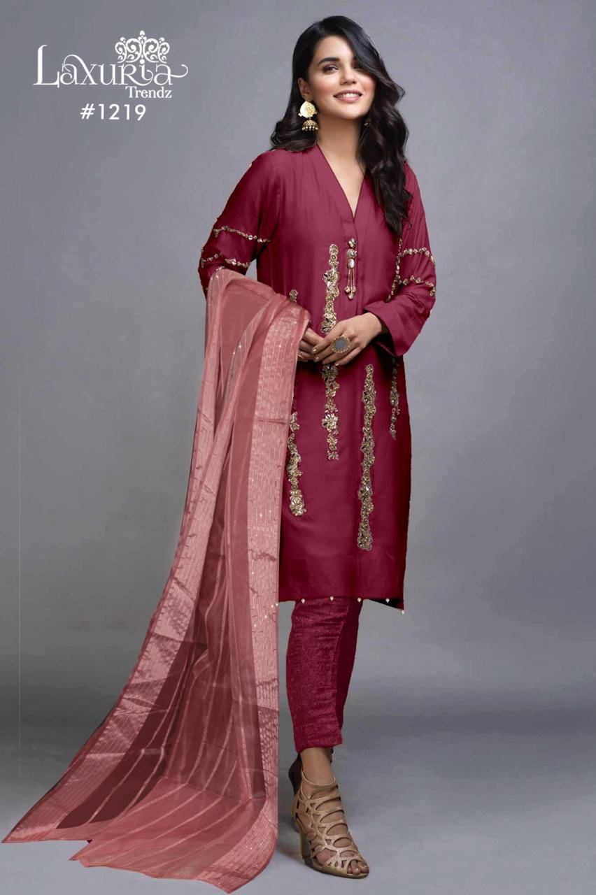 Luxuria Trendz 1219 Colours By Luxuria 1219-A To 1219-E Series Beautiful Pakistani Suits Colorful Stylish Fancy Casual Wear & Ethnic Wear Satin Dresses At Wholesale Price