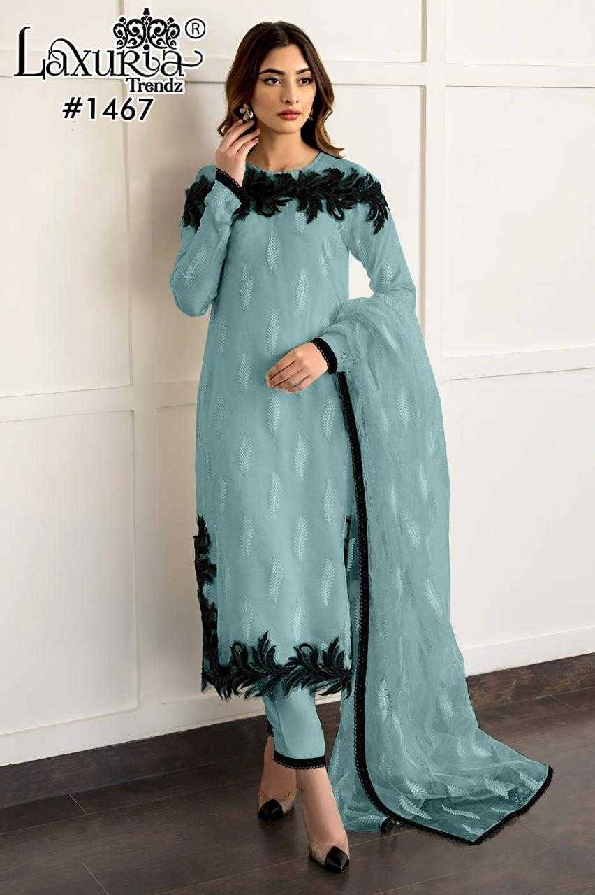 Luxuria Trendz 1467 Colours By Luxuria 1467-A To 1467-C Series Beautiful Pakistani Suits Colorful Stylish Fancy Casual Wear & Ethnic Wear Faux Georgette Dresses At Wholesale Price
