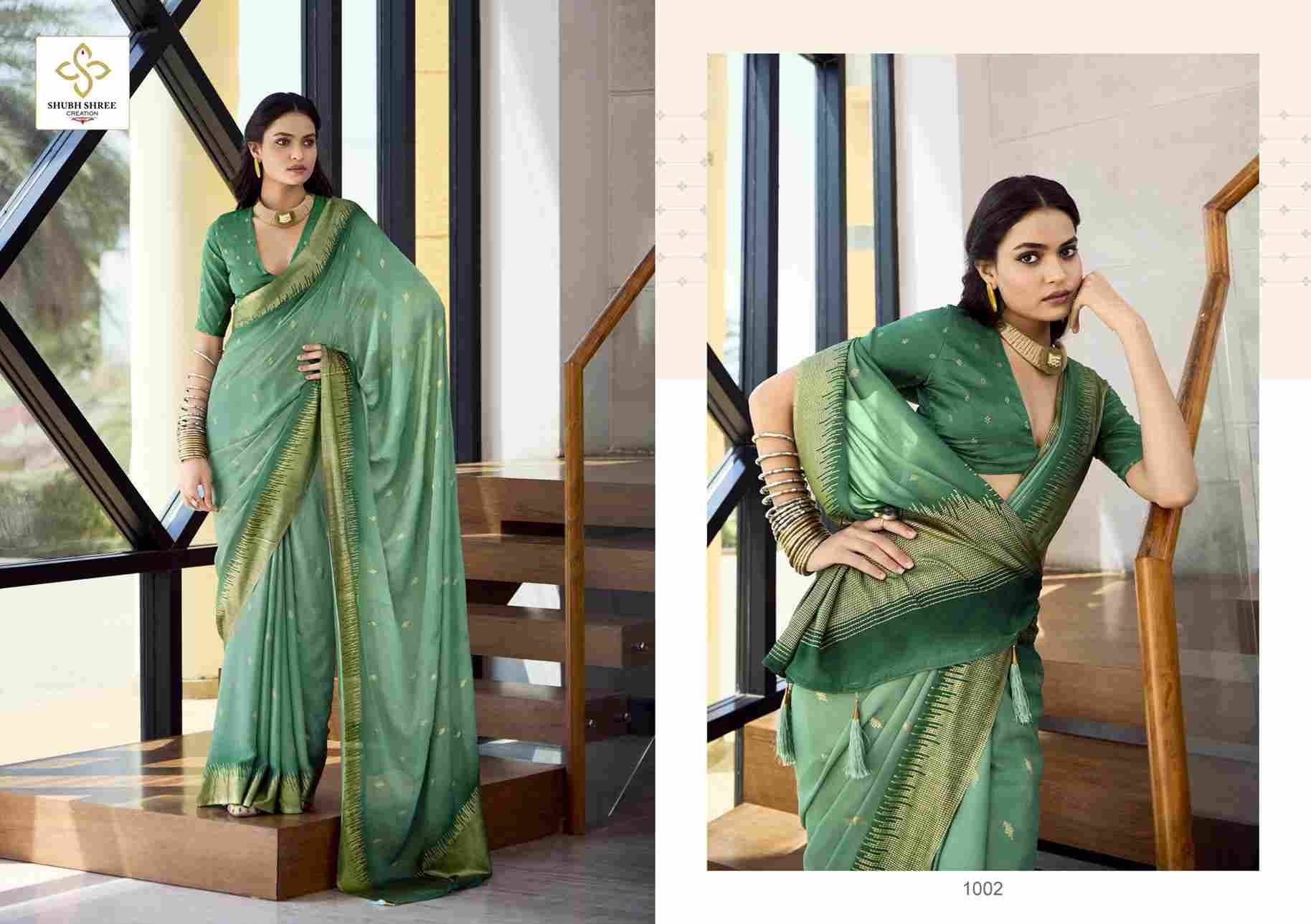 Aarohi By Shubh Saree 1001 To 1006 Series Indian Traditional Wear Collection Beautiful Stylish Fancy Colorful Party Wear & Occasional Wear Dull Moss Spray Sarees At Wholesale Price