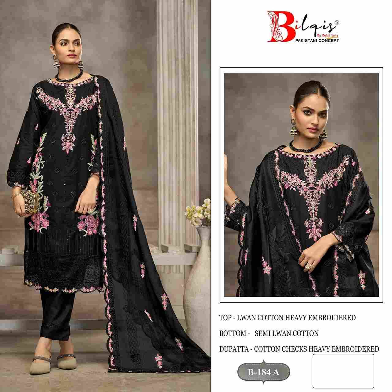 Bilqis 184 Colours By Bilqis 184-A To 184-D Series Beautiful Pakistani Suits Stylish Fancy Colorful Party Wear & Occasional Wear Cotton Lawn Embroidery Dresses At Wholesale Price