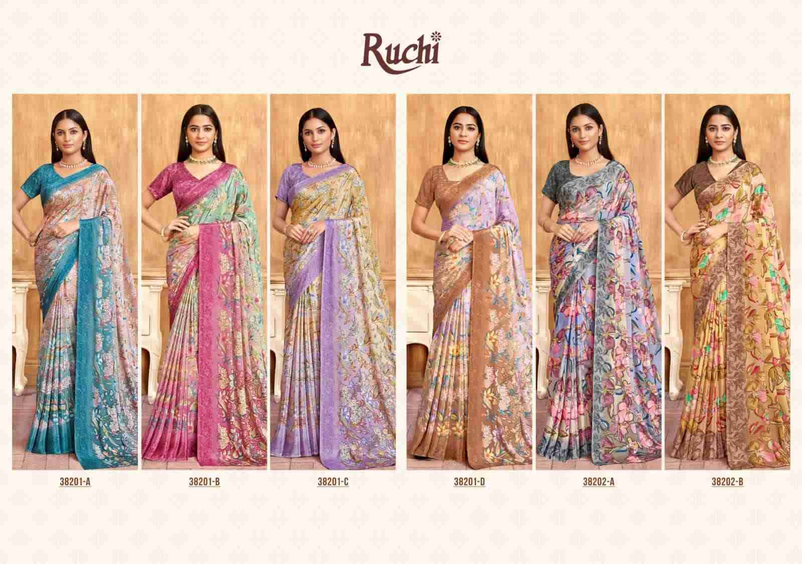Vivanta Silk By Ruchi Saree 38201-A To 38203-D Series Indian Traditional Wear Collection Beautiful Stylish Fancy Colorful Party Wear & Occasional Wear Crepe Silk Sarees At Wholesale Price