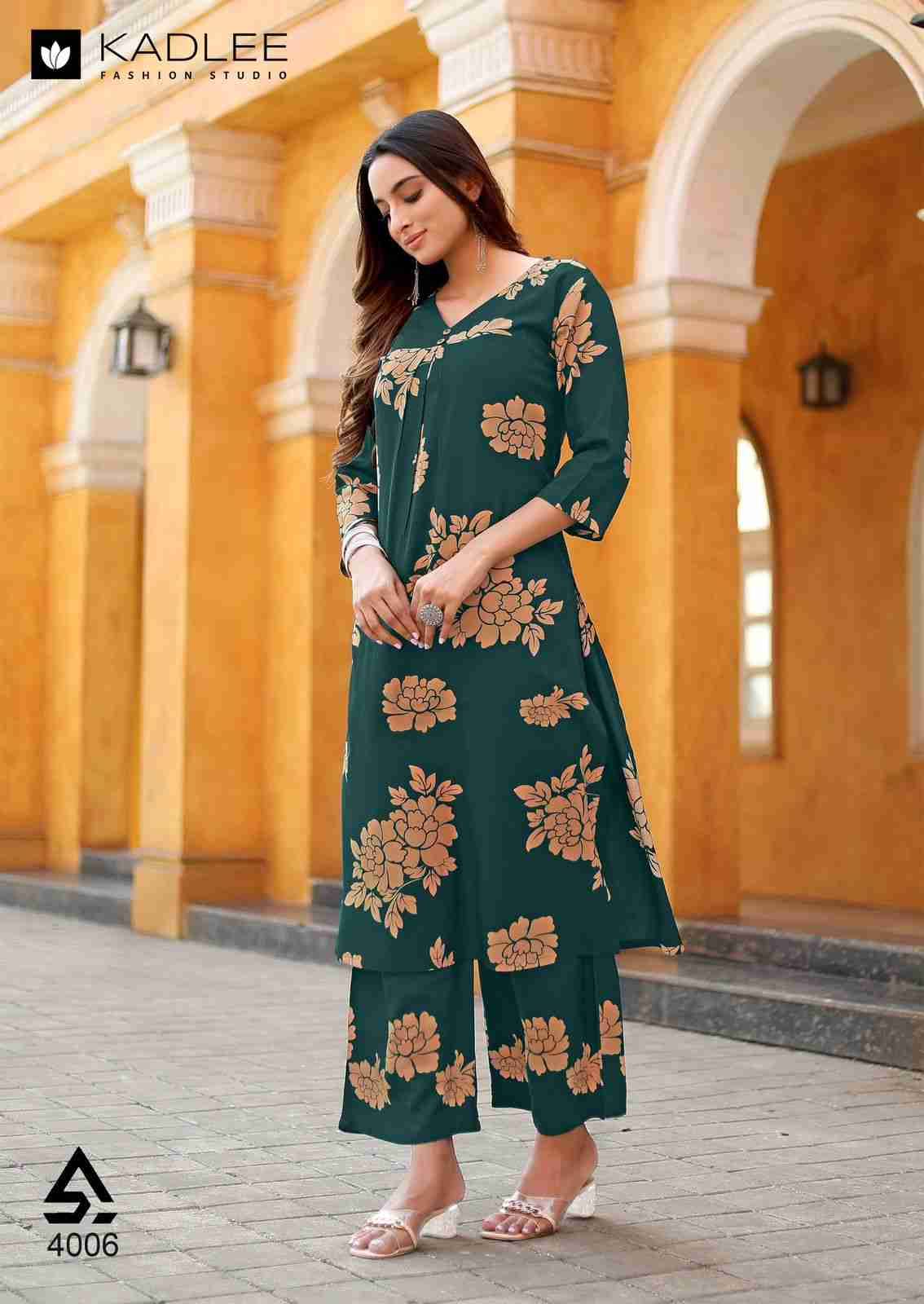 Heer By Kadlee 4001 To 4006 Series Designer Stylish Fancy Colorful Beautiful Party Wear & Ethnic Wear Collection Rayon Print Kurtis With Bottom At Wholesale Price