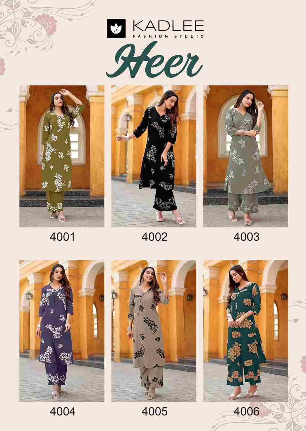 Heer By Kadlee 4001 To 4006 Series Designer Stylish Fancy Colorful Beautiful Party Wear & Ethnic Wear Collection Rayon Print Kurtis With Bottom At Wholesale Price