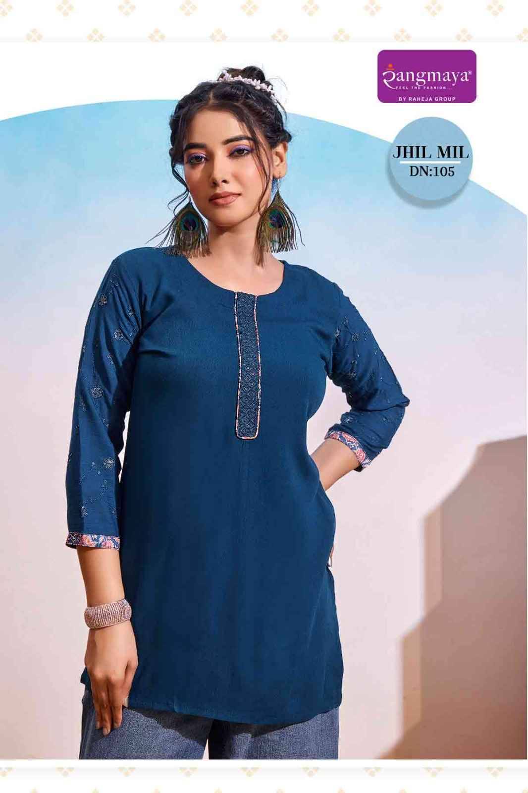 Jhil Mil By Rangmaya 101 To 108 Series Designer Stylish Fancy Colorful Beautiful Party Wear & Ethnic Wear Collection Rayon Tops At Wholesale Price