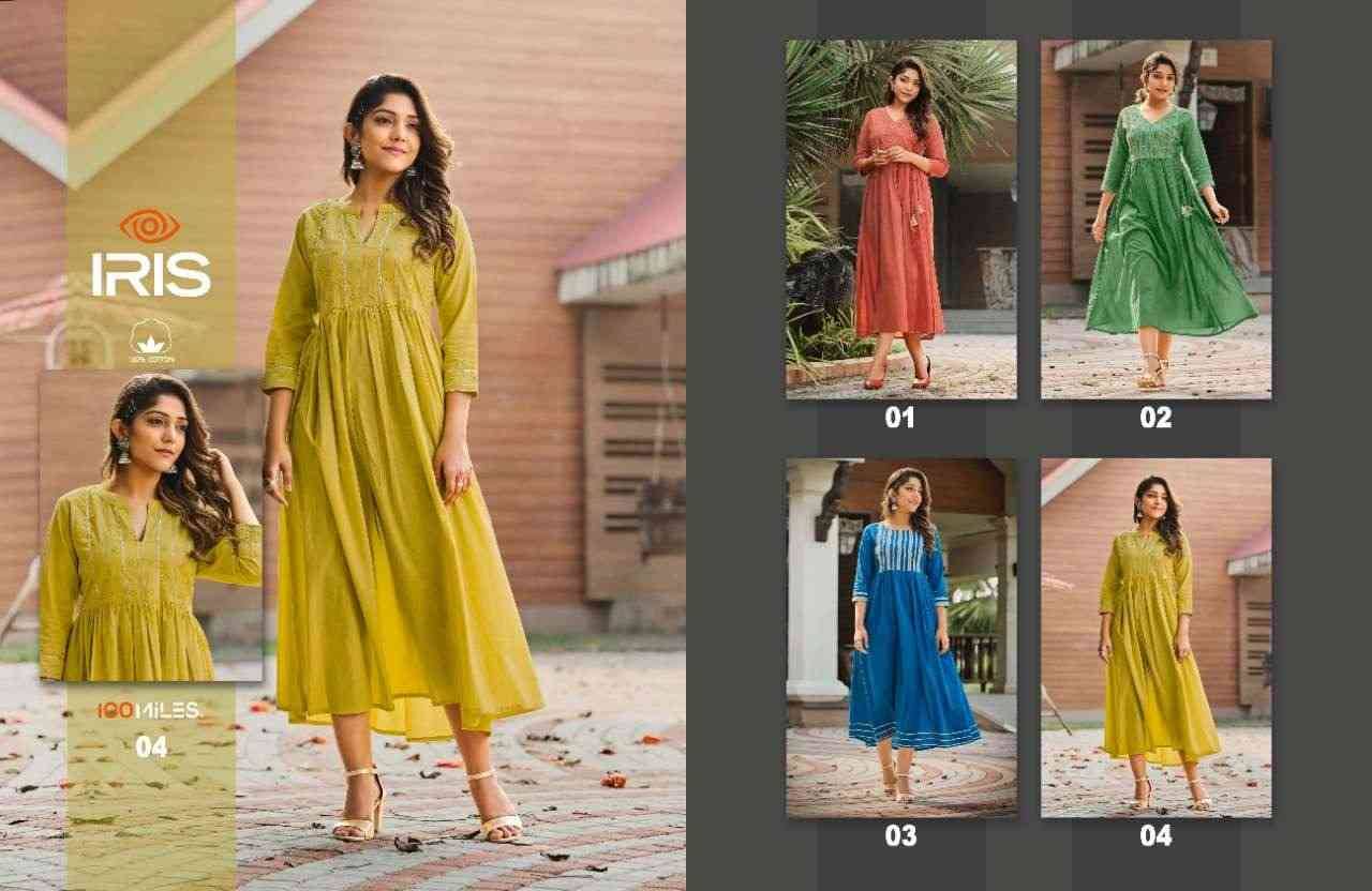 iris By 100 Miles 01 To 04 Series Designer Stylish Fancy Colorful Beautiful Party Wear & Ethnic Wear Collection Pure Cotton Kurtis At Wholesale Price