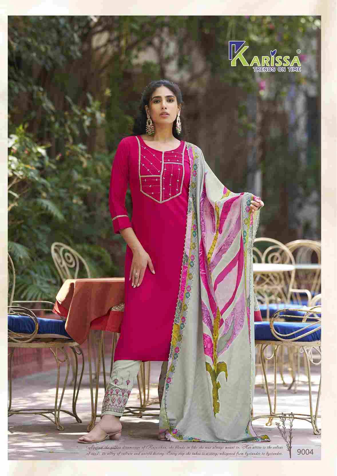 Vidisha Vol-9 By Karissa 9001 To 9006 Series Designer Festive Suits Beautiful Stylish Fancy Colorful Party Wear & Occasional Wear Rayon Dresses At Wholesale Price