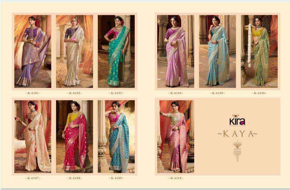 Kaya By Kira K-6101 To K-6110 Series Indian Traditional Wear Collection Beautiful Stylish Fancy Colorful Party Wear & Occasional Wear Pure Satin Sarees At Wholesale Price