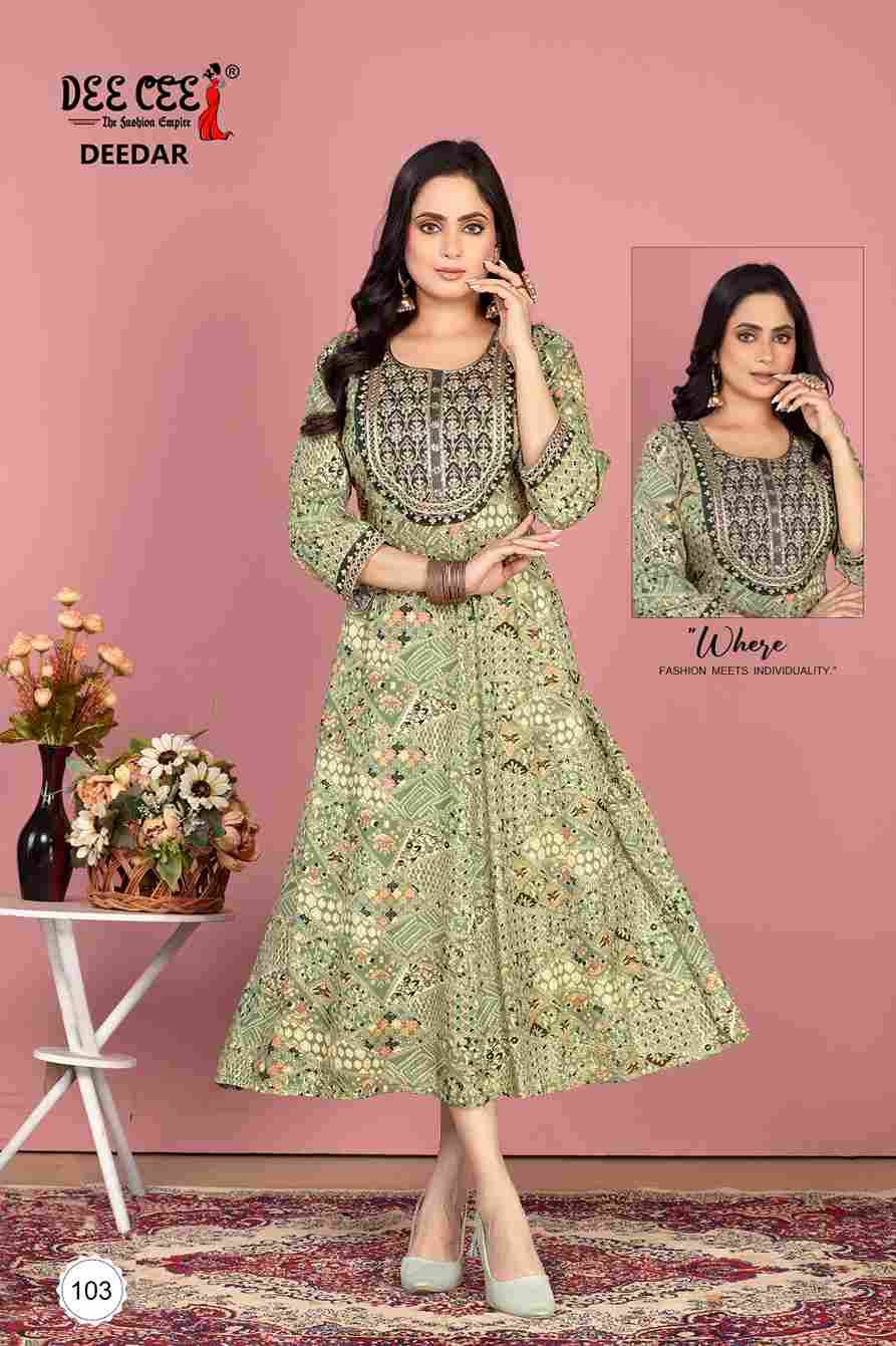 Deedar By Dee Cee 101 To 106 Series Designer Stylish Fancy Colorful Beautiful Party Wear & Ethnic Wear Collection Rayon Foil Kurtis At Wholesale Price