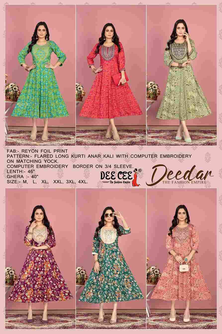 Deedar By Dee Cee 101 To 106 Series Designer Stylish Fancy Colorful Beautiful Party Wear & Ethnic Wear Collection Rayon Foil Kurtis At Wholesale Price