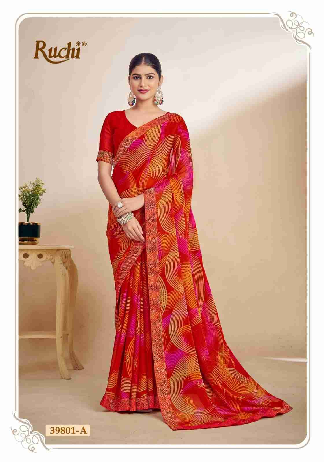 Simayaa By Ruchi Sarees 39801-A To 39803-D Series Indian Traditional Wear Collection Beautiful Stylish Fancy Colorful Party Wear & Occasional Wear Chiffon Sarees At Wholesale Price