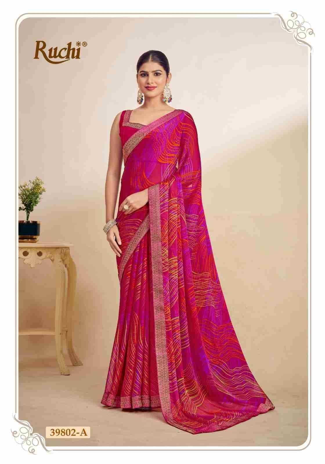 Simayaa By Ruchi Sarees 39801-A To 39803-D Series Indian Traditional Wear Collection Beautiful Stylish Fancy Colorful Party Wear & Occasional Wear Chiffon Sarees At Wholesale Price