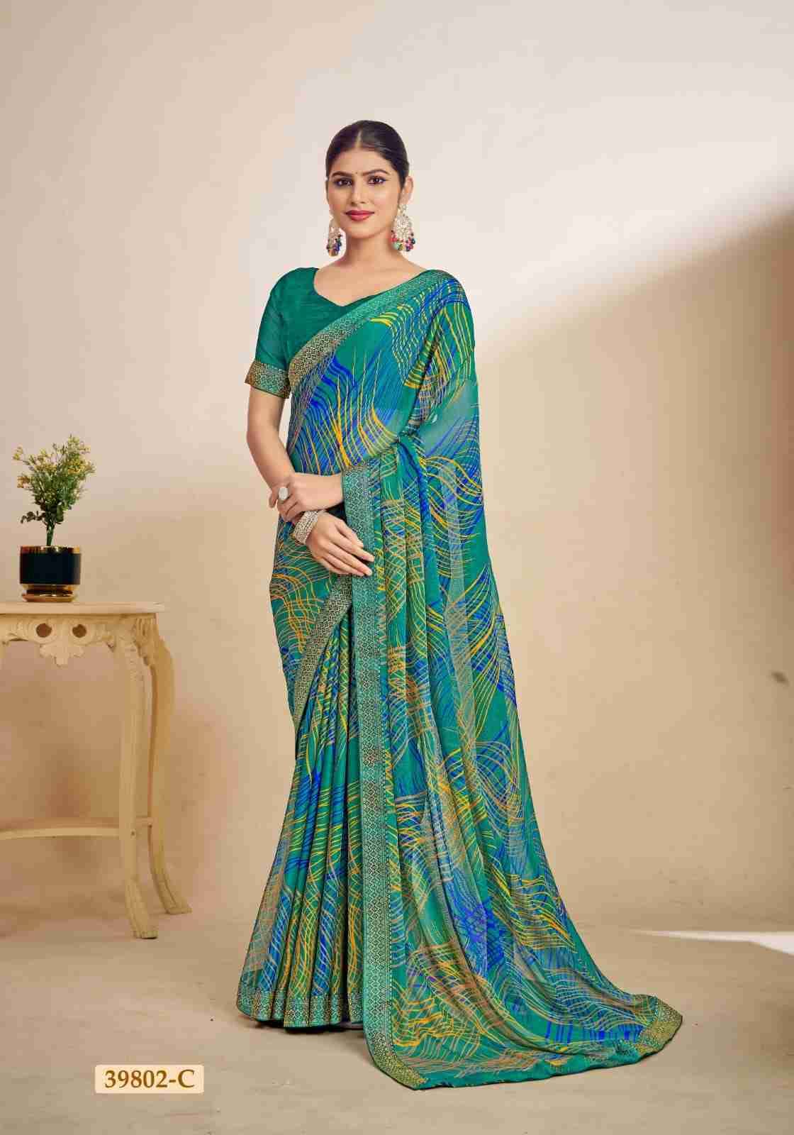 Simayaa By Ruchi Sarees 39801-A To 39803-D Series Indian Traditional Wear Collection Beautiful Stylish Fancy Colorful Party Wear & Occasional Wear Chiffon Sarees At Wholesale Price