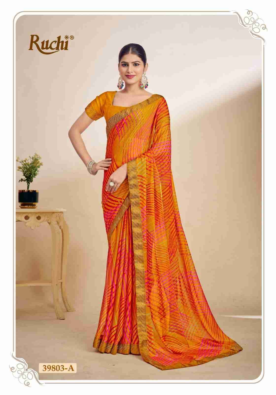 Simayaa By Ruchi Sarees 39801-A To 39803-D Series Indian Traditional Wear Collection Beautiful Stylish Fancy Colorful Party Wear & Occasional Wear Chiffon Sarees At Wholesale Price