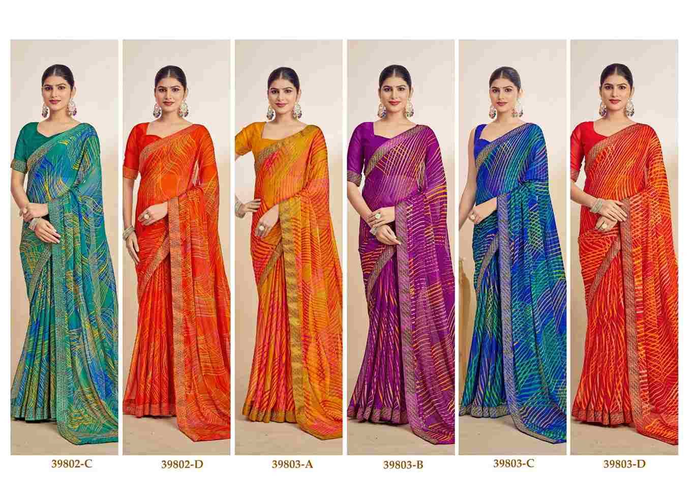 Simayaa By Ruchi Sarees 39801-A To 39803-D Series Indian Traditional Wear Collection Beautiful Stylish Fancy Colorful Party Wear & Occasional Wear Chiffon Sarees At Wholesale Price