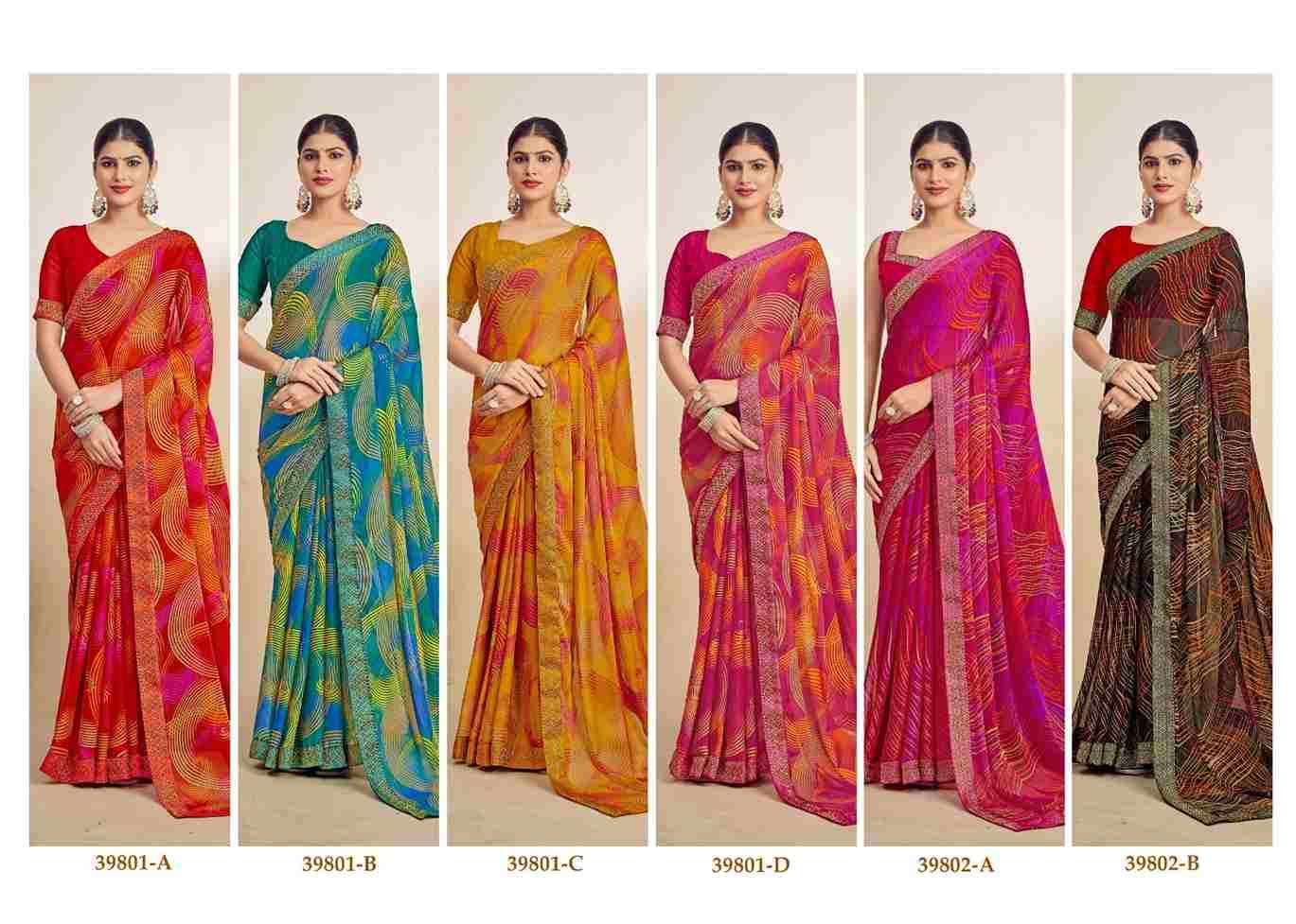 Simayaa By Ruchi Sarees 39801-A To 39803-D Series Indian Traditional Wear Collection Beautiful Stylish Fancy Colorful Party Wear & Occasional Wear Chiffon Sarees At Wholesale Price
