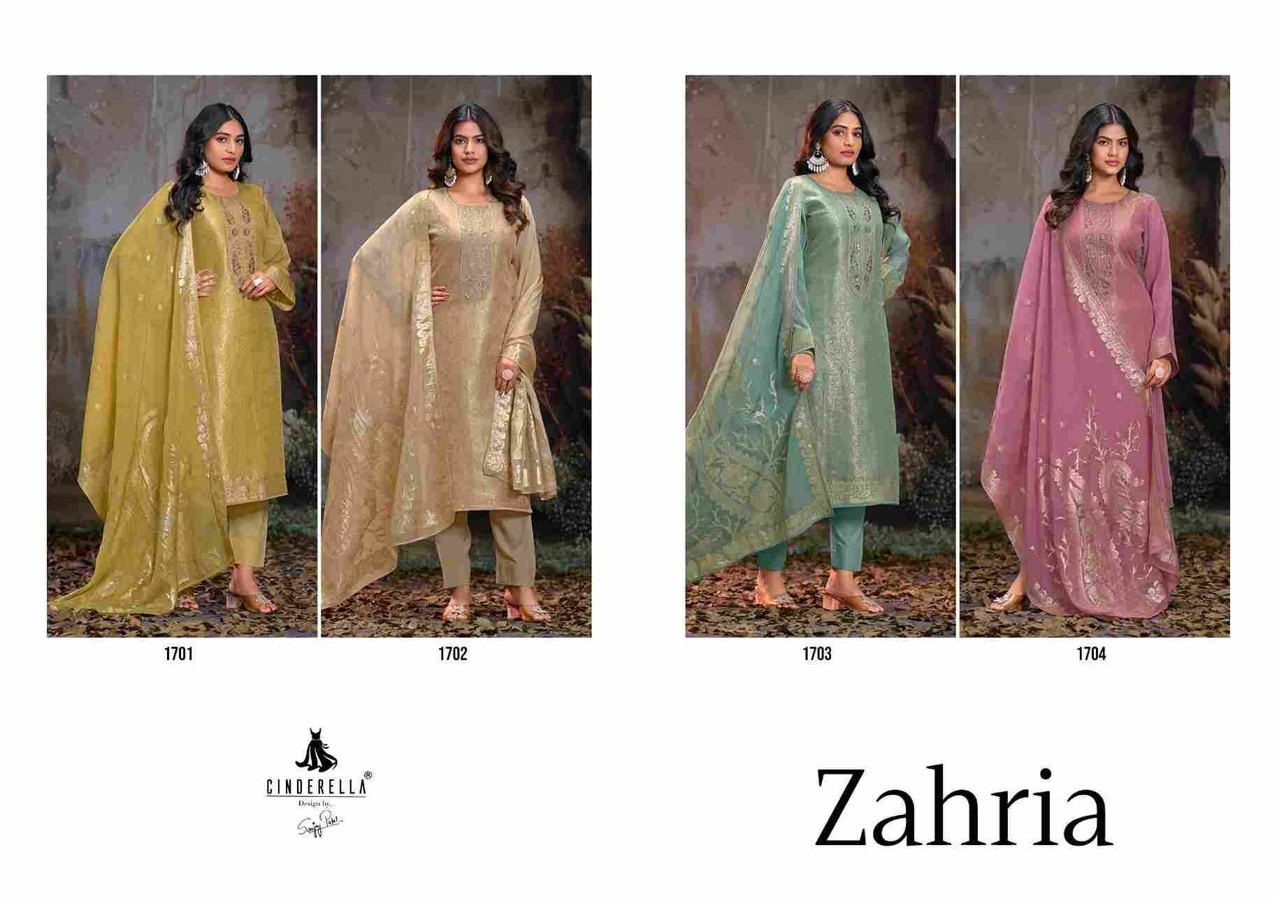 Zahria By Cinderella 1701 To 1704 Series Beautiful Stylish Festive Suits Fancy Colorful Casual Wear & Ethnic Wear & Ready To Wear Pure Organza Jacquard Dresses At Wholesale Price