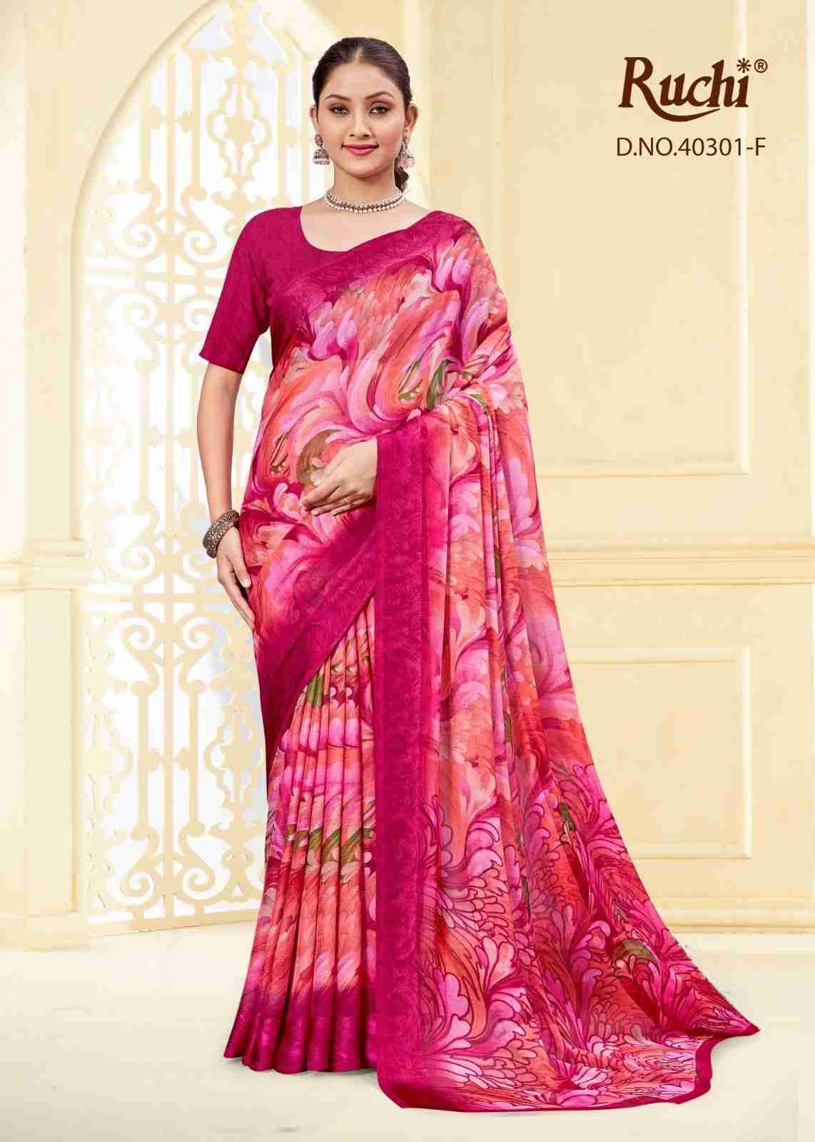 Cherry Vol-43 By Ruchi Sarees 40301-A To 40301-F Series Indian Traditional Wear Collection Beautiful Stylish Fancy Colorful Party Wear & Occasional Wear Chiffon Sarees At Wholesale Price