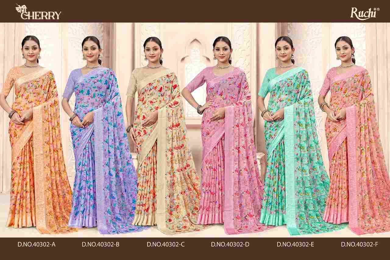 Cherry Vol-44 By Ruchi Sarees 40302-A To 40302-F Series Indian Traditional Wear Collection Beautiful Stylish Fancy Colorful Party Wear & Occasional Wear Chiffon Sarees At Wholesale Price