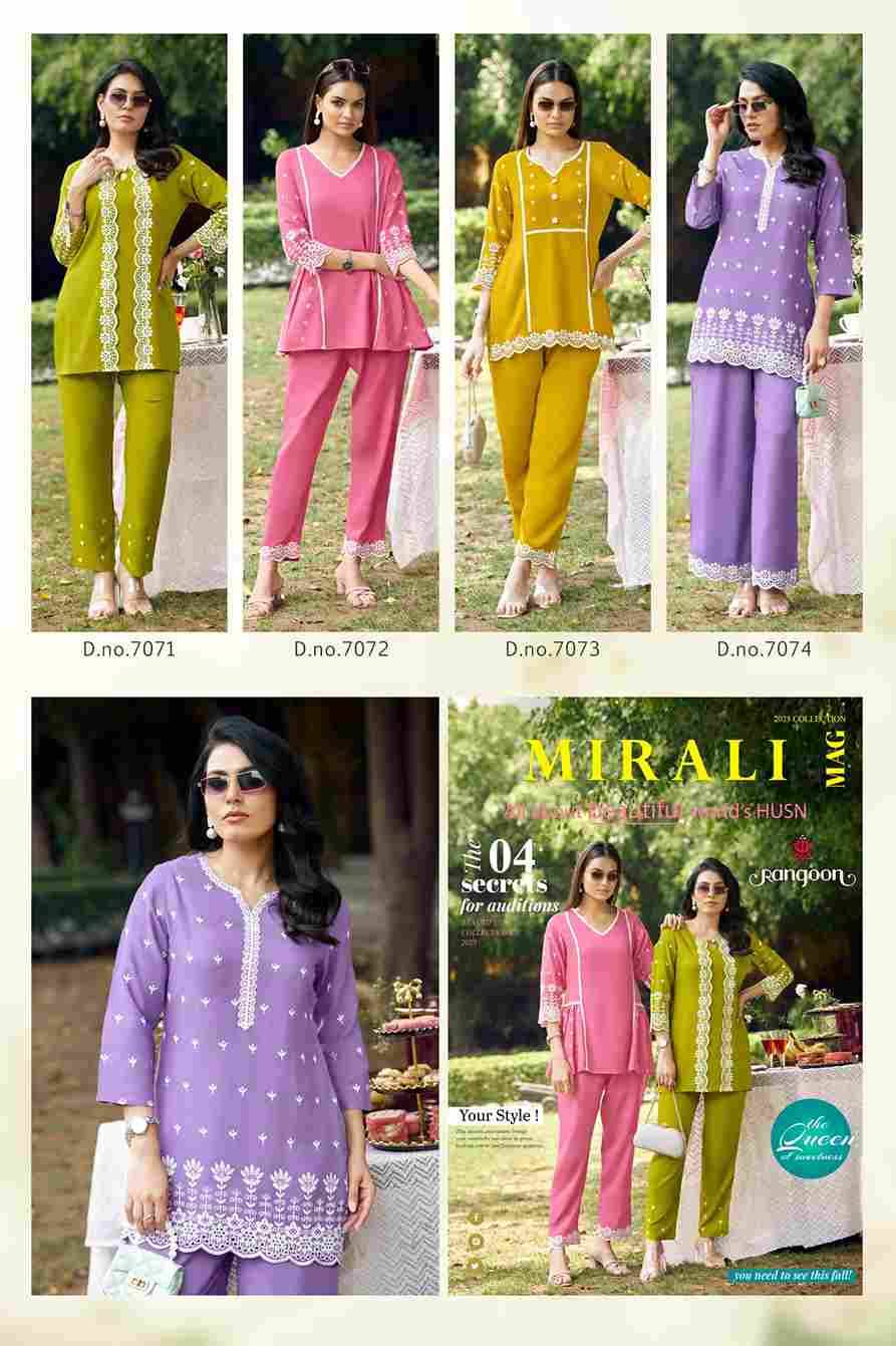 Mirali By Rangoon 7071 To 7074 Series Designer Stylish Fancy Colorful Beautiful Party Wear & Ethnic Wear Collection Viscose Rayon Co-Ords At Wholesale Price