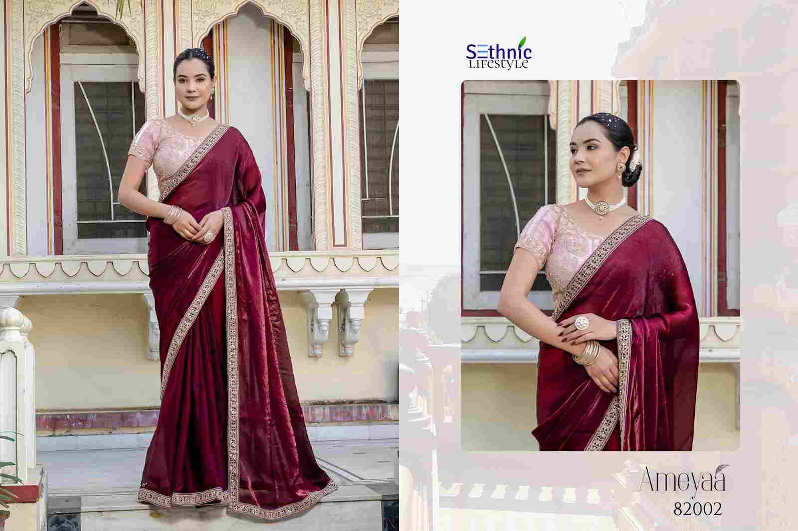 Ameyaa By Sethnic 82001 To 82004 Series Indian Traditional Wear Collection Beautiful Stylish Fancy Colorful Party Wear & Occasional Wear Satin Sarees At Wholesale Price