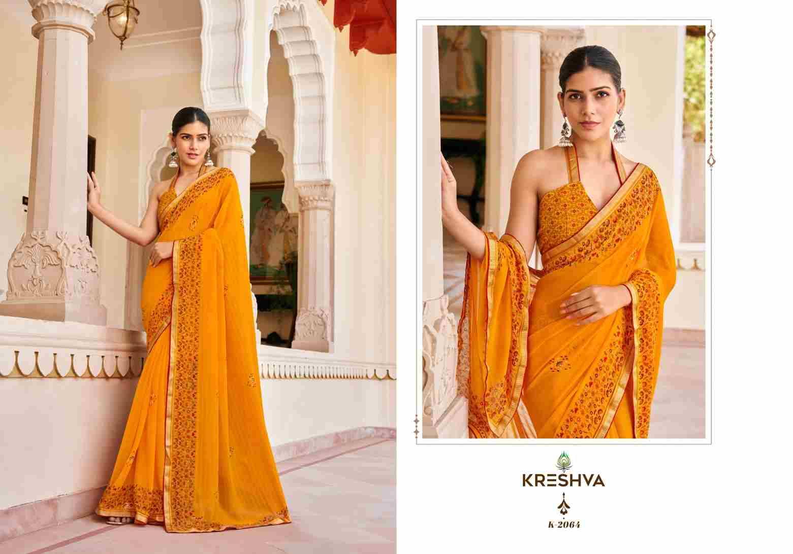 Suhana By Kreshva 2061 To 2068 Series Indian Traditional Wear Collection Beautiful Stylish Fancy Colorful Party Wear & Occasional Wear Georgette Sarees At Wholesale Price
